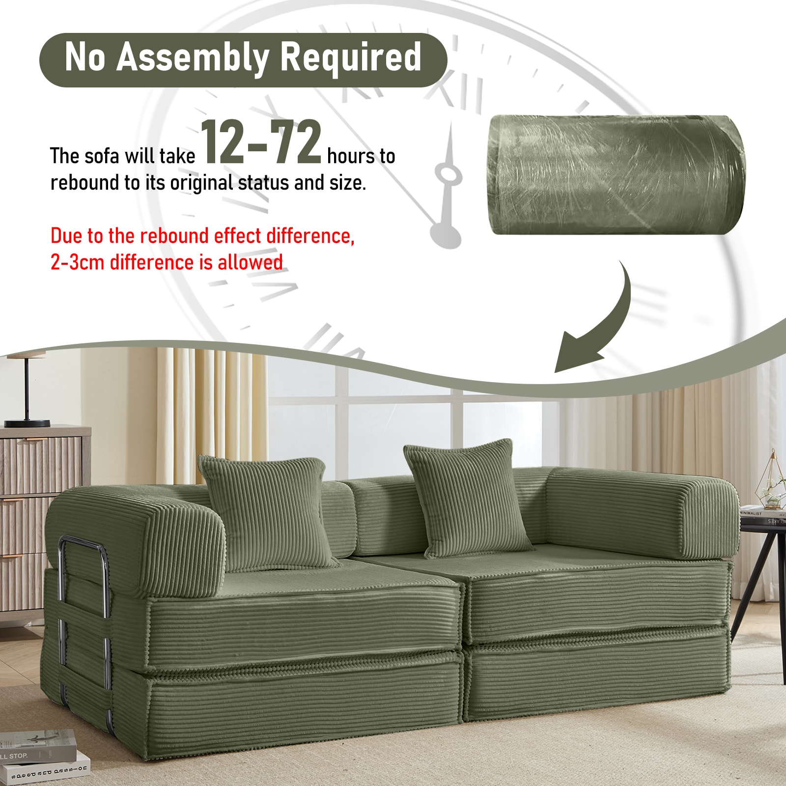 Convertible Sleeper Sofa Bed Modular Corduroy Couch With Pillows_voghion.com